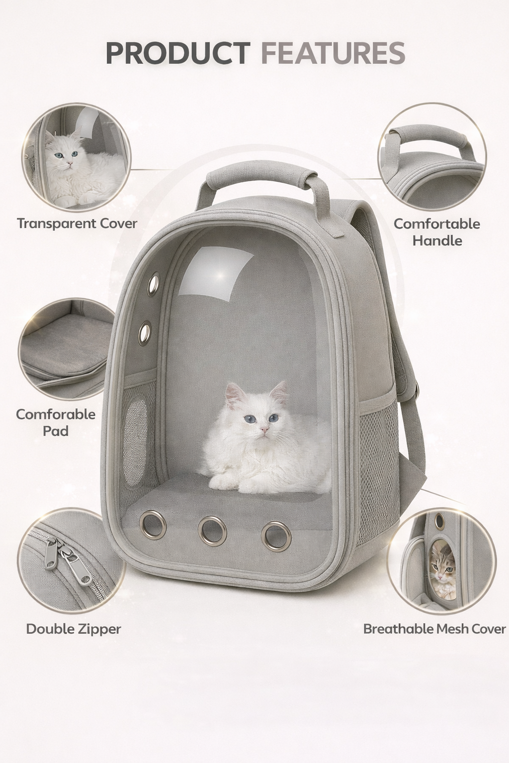 Astronaut style pet carrier features