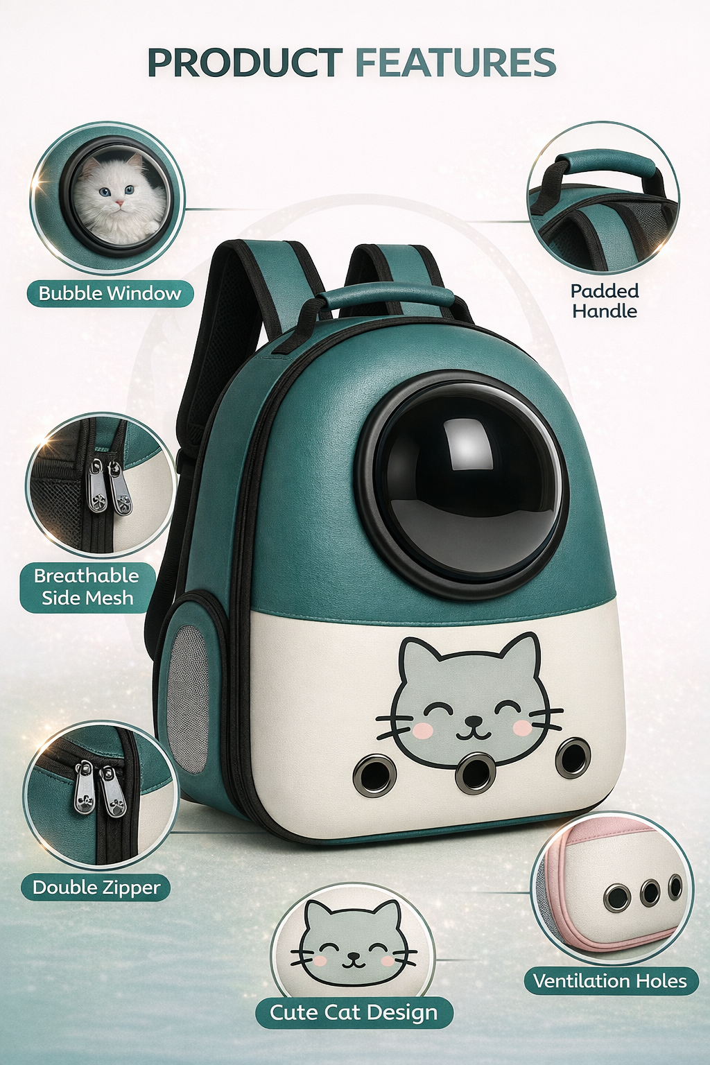 Cute cat-themed backpack with features