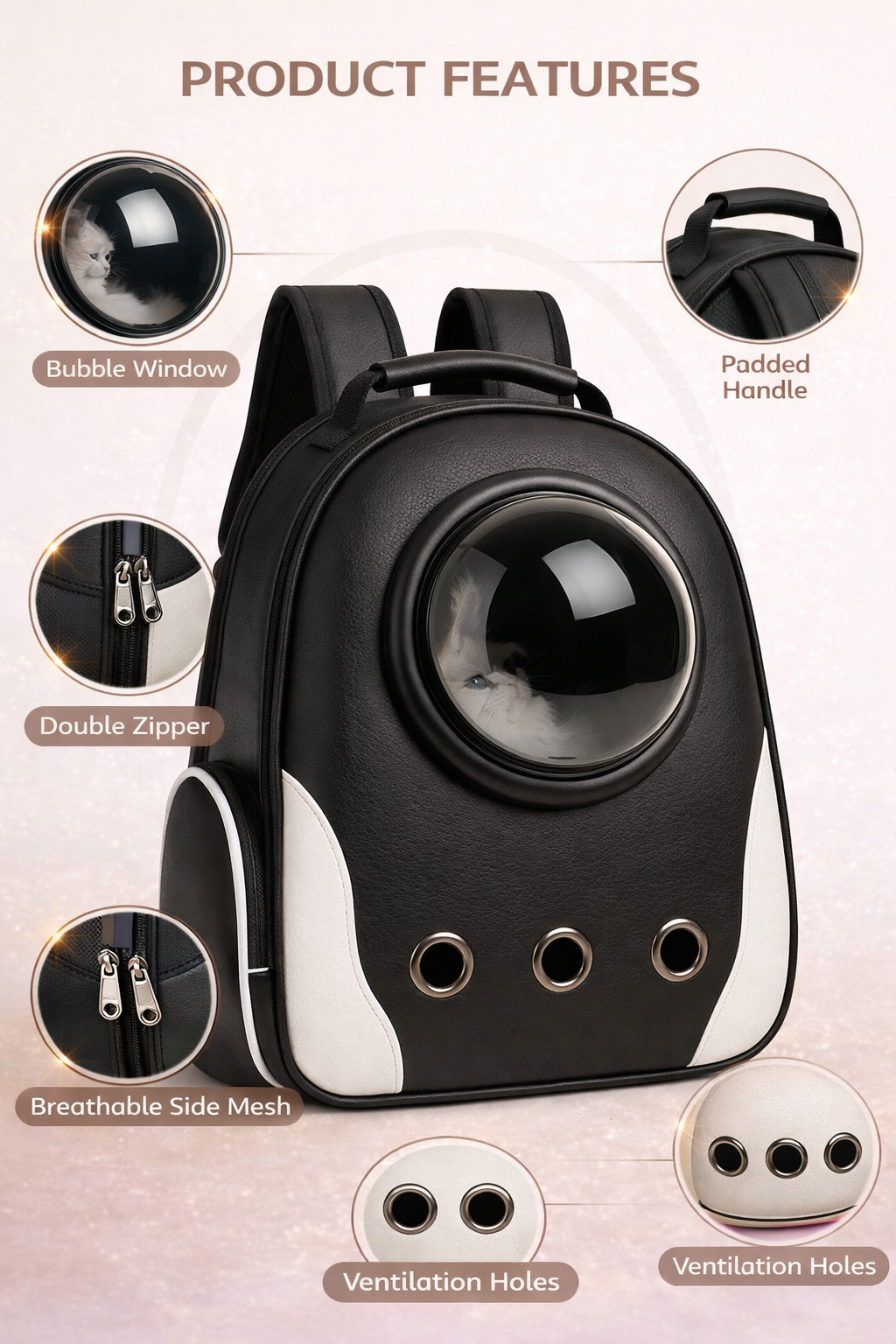 Pet carrier backpack with product features