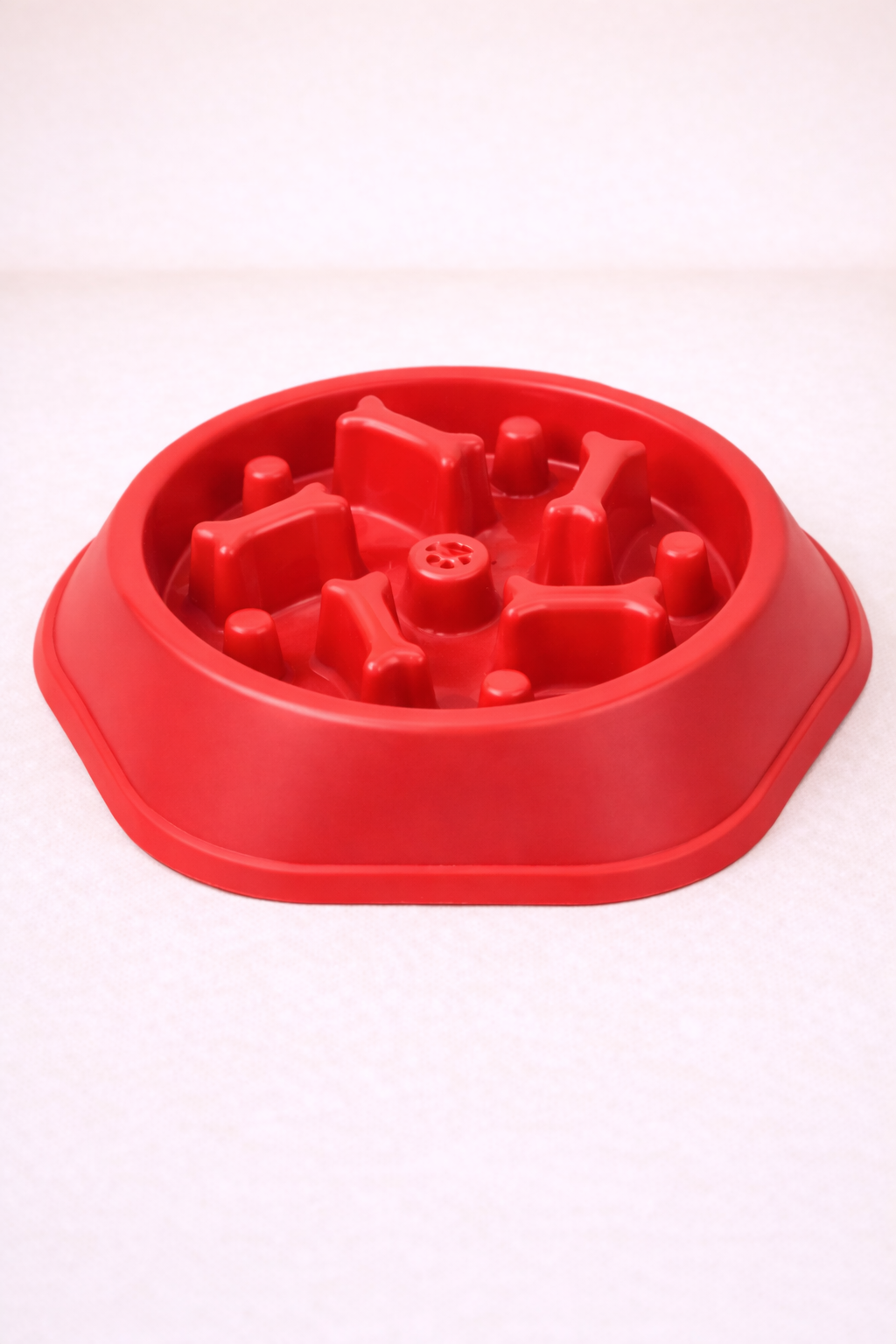 Red slow feeder dog bowl